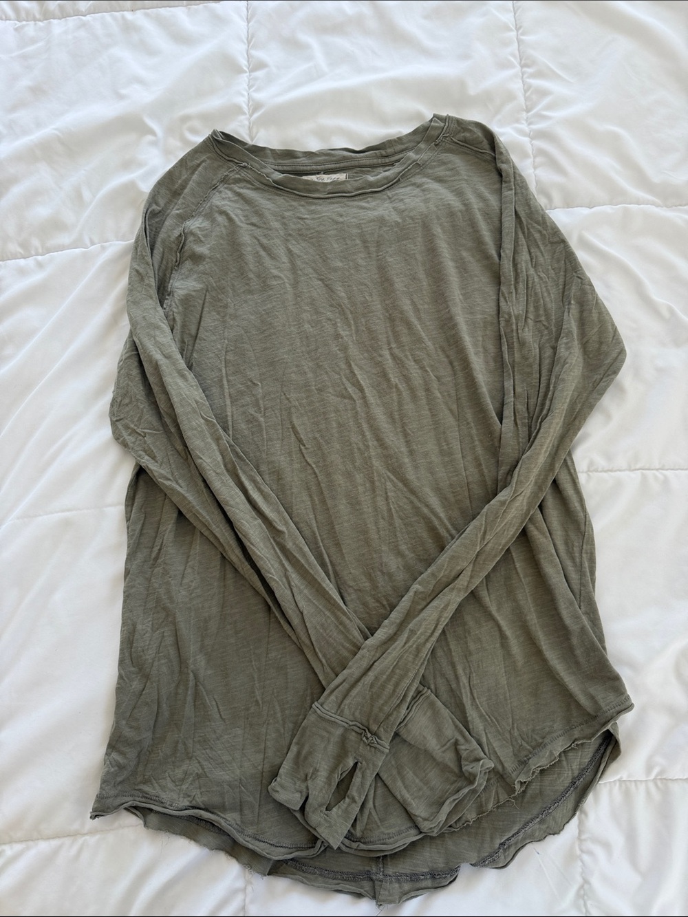 We The Free Olive Green Long-Sleeve Scoop Neck Tee